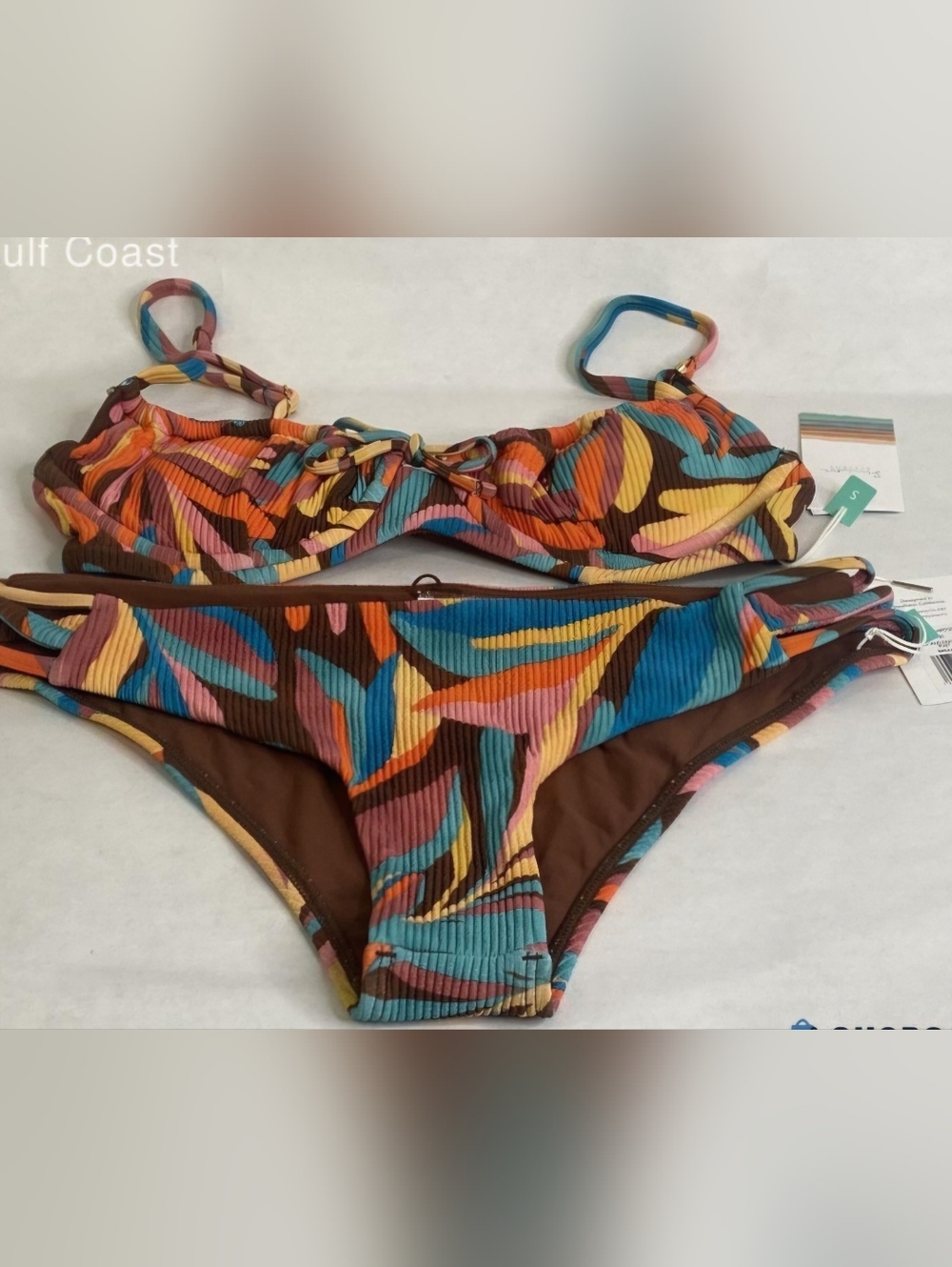 Swim systems Nwt Tropical Multicolor Ribbed Bikini Set Size Small